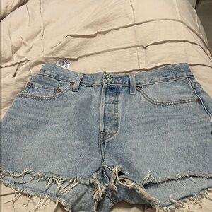 Levi's Light Blue Frayed Jean Shorts